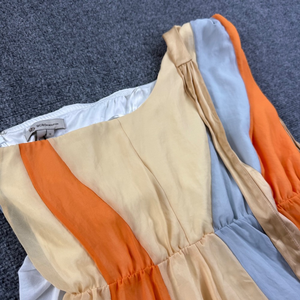 BCBGeneration Colorblock Halter Dress 12 Chalk Orange Blue Mini NWT Womens